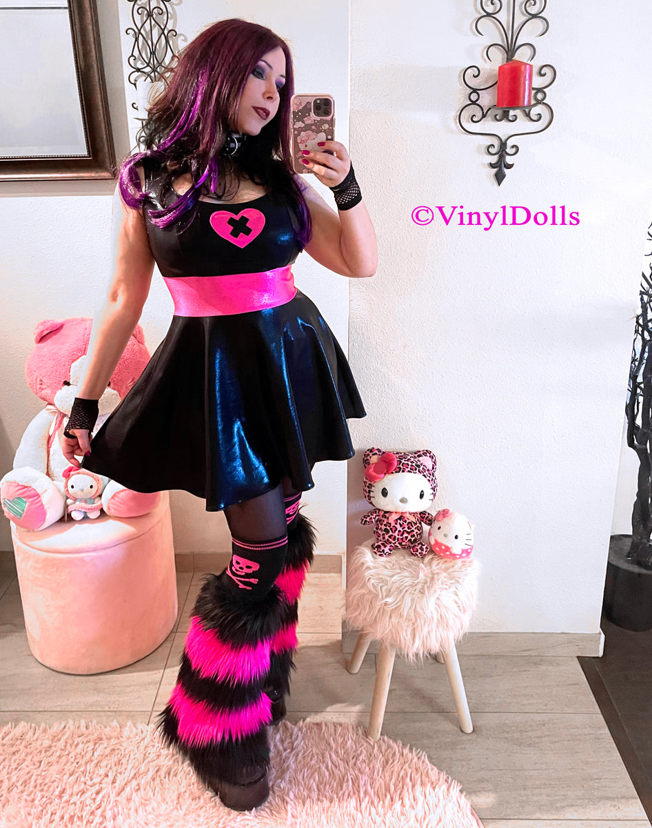 black and pink heart dress Womens Love & Roses Black Heart Metallic V-Neck Puff Sleeve Midi Dress US 8