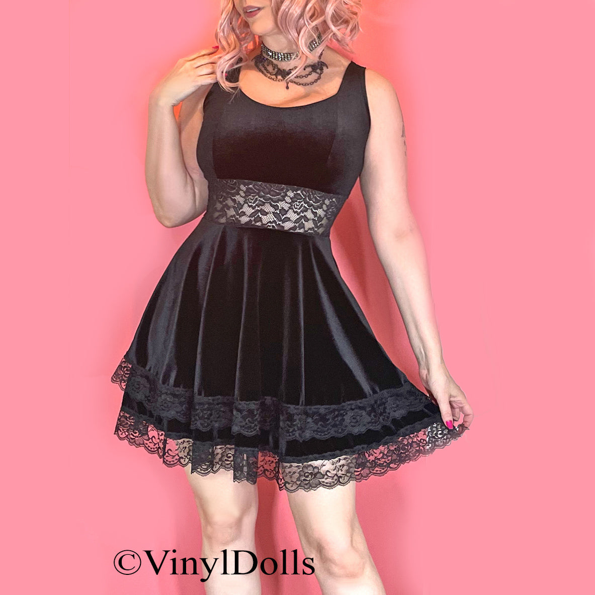 Black Velvet Lace Dress – VinylDolls