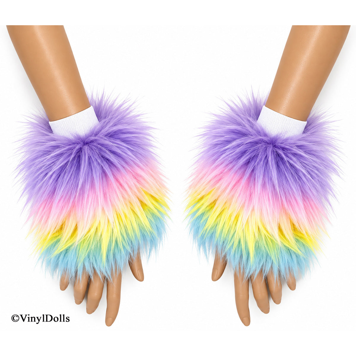 Pastel Rainbow Furry Wrist Cuffs