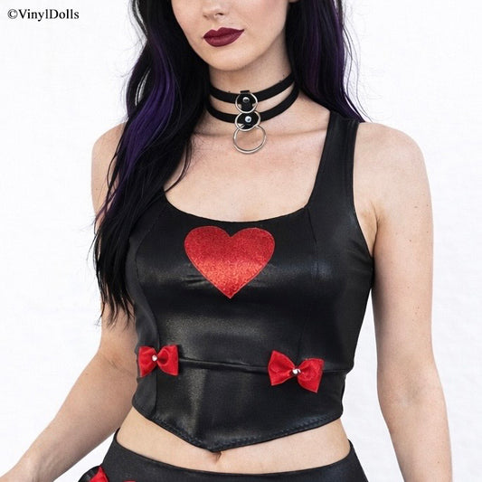 Shiny Black Red Heart Top