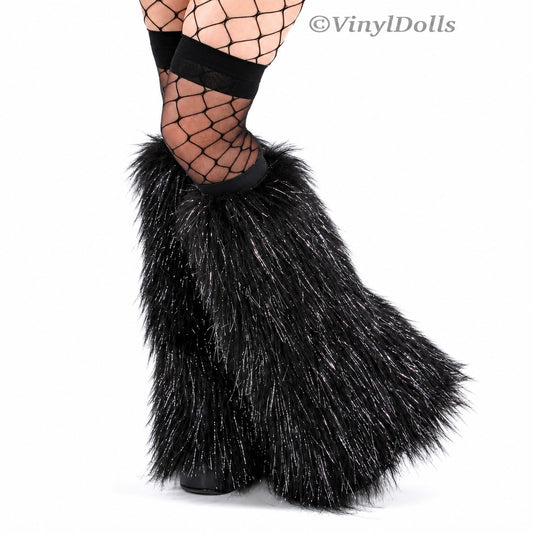 Sparkle Black Fluffies Leg Warmers