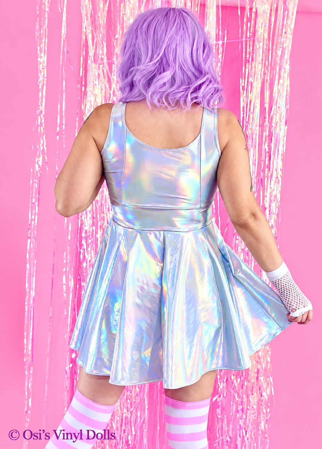 Silver Holographic Skater Dress