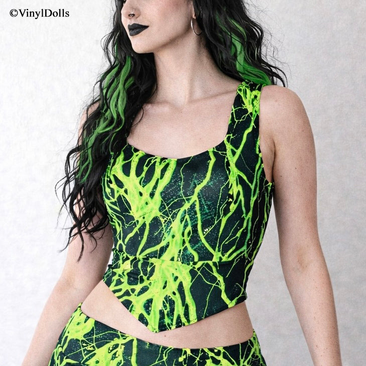Black Lime Lightning Bolt Crop Top