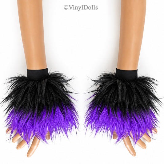 Black Purple Furry Wrist Cuffs