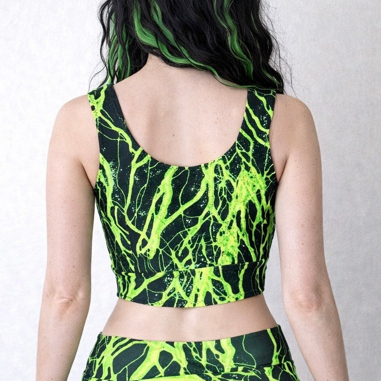 Black Lime Lightning Bolt Crop Top