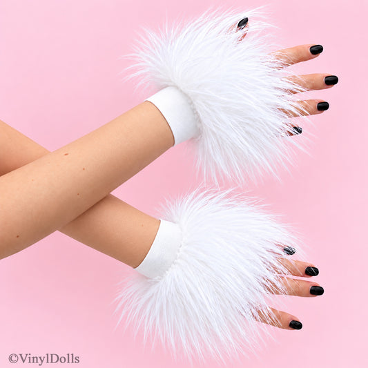 White Furry Wrist Cuffs