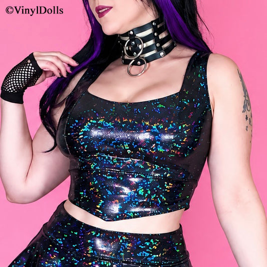Black Sparkle Holographic Top