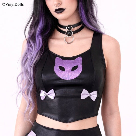 Shiny Black Lilac Kitty Top