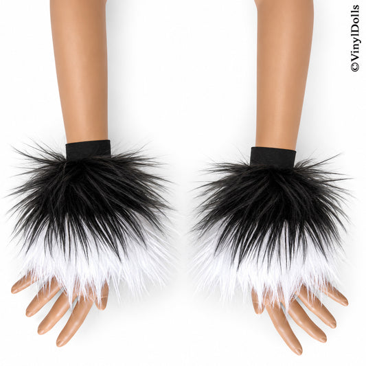 Black White Furry Wrist Cuffs
