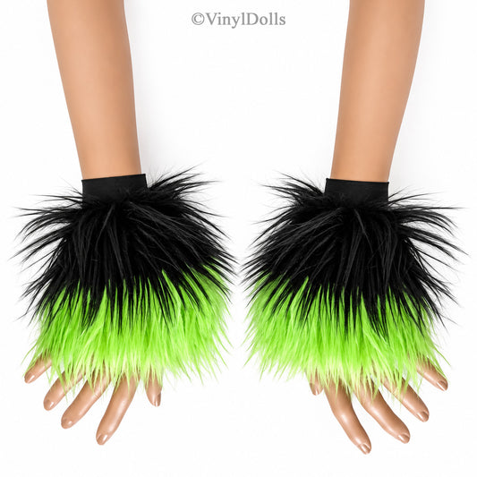 Black Lime Furry Wrist Cuffs