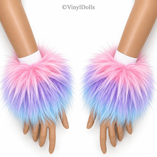 Pastel Pink Lilac BlueFurry Wrist Cuffs