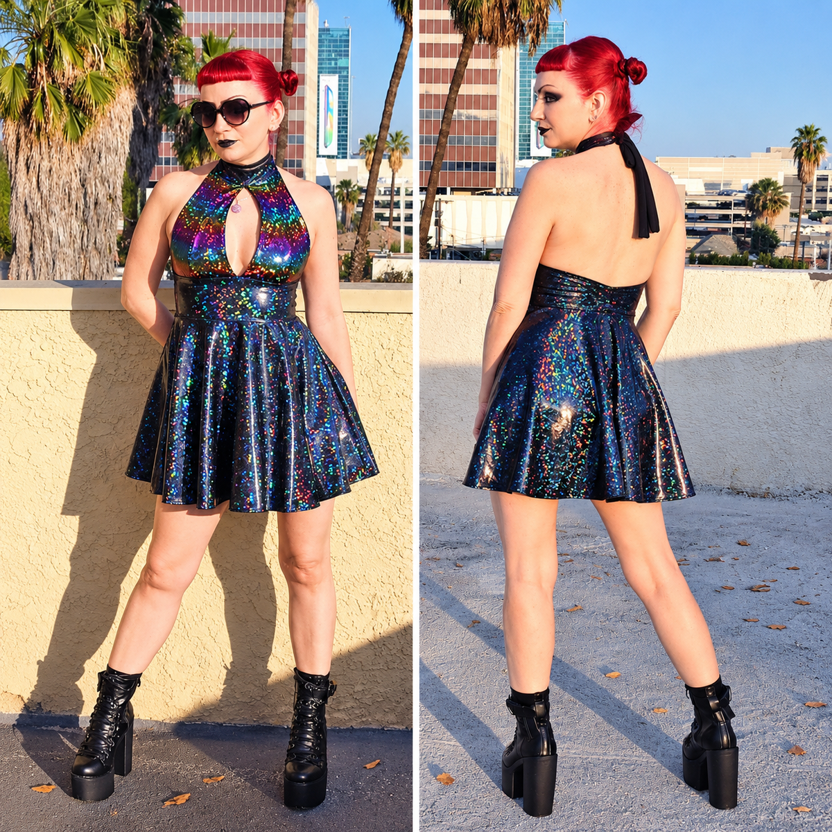 Midnight Rainbow Keyhole Dress