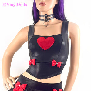 Shiny Black Red Heart Top