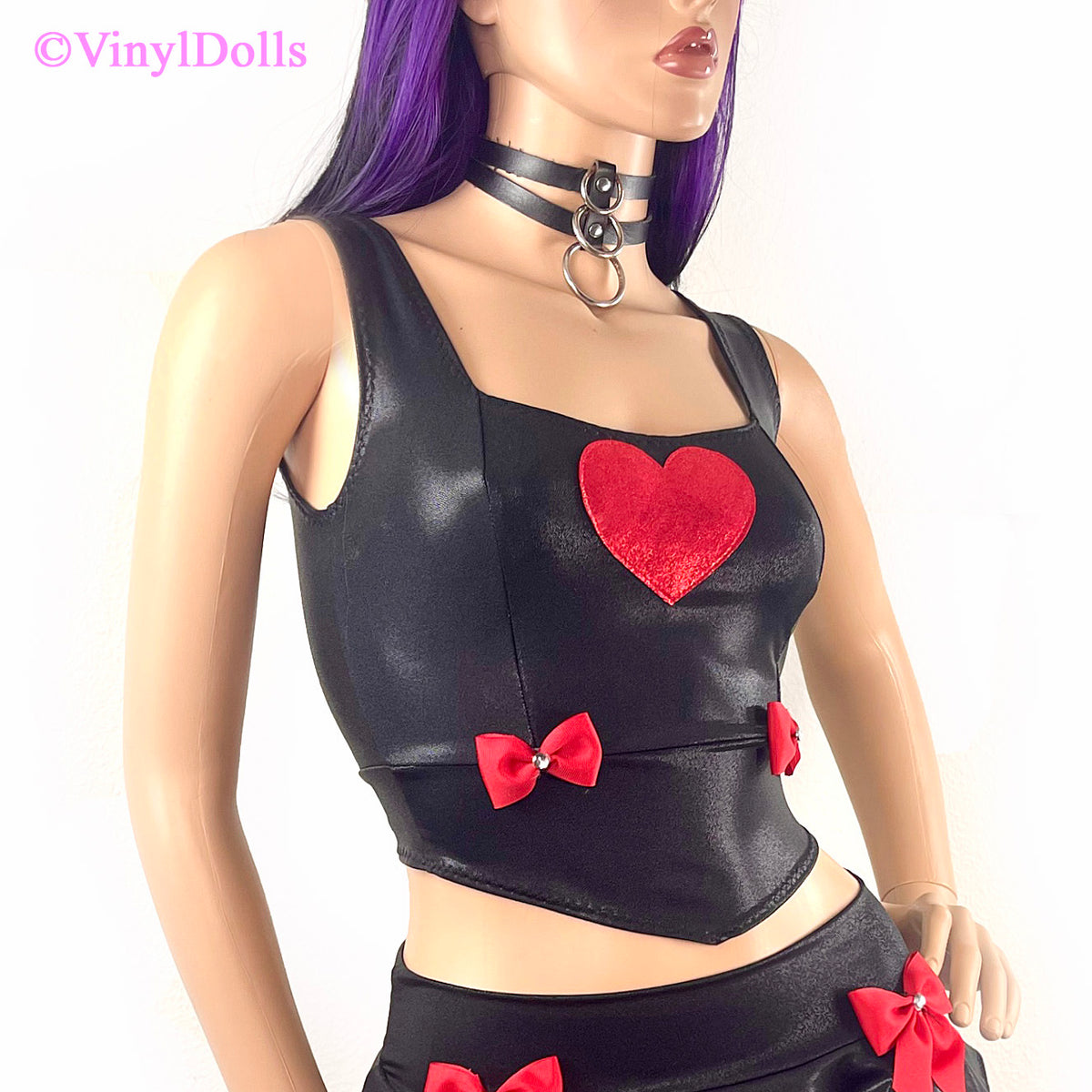 Shiny Black Red Heart Top