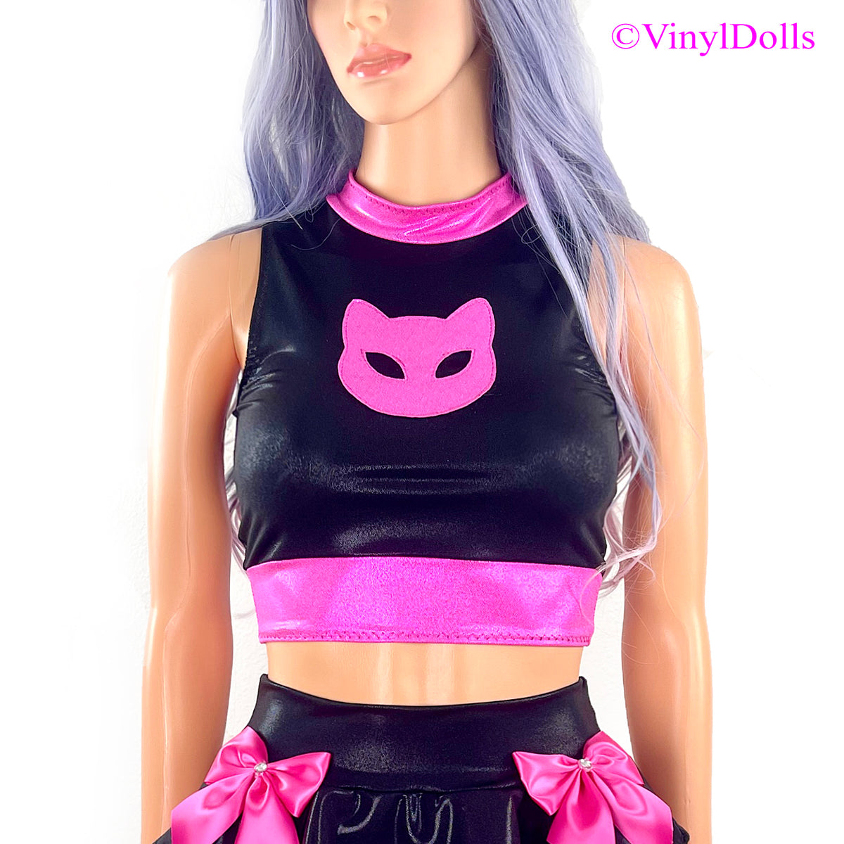Shiny Black Pink Kitty Top