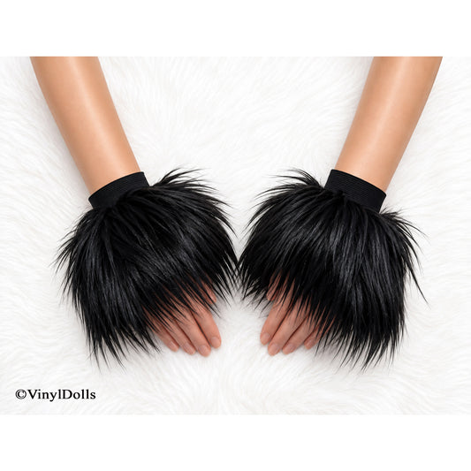 Black Furry Wrist Cuffs