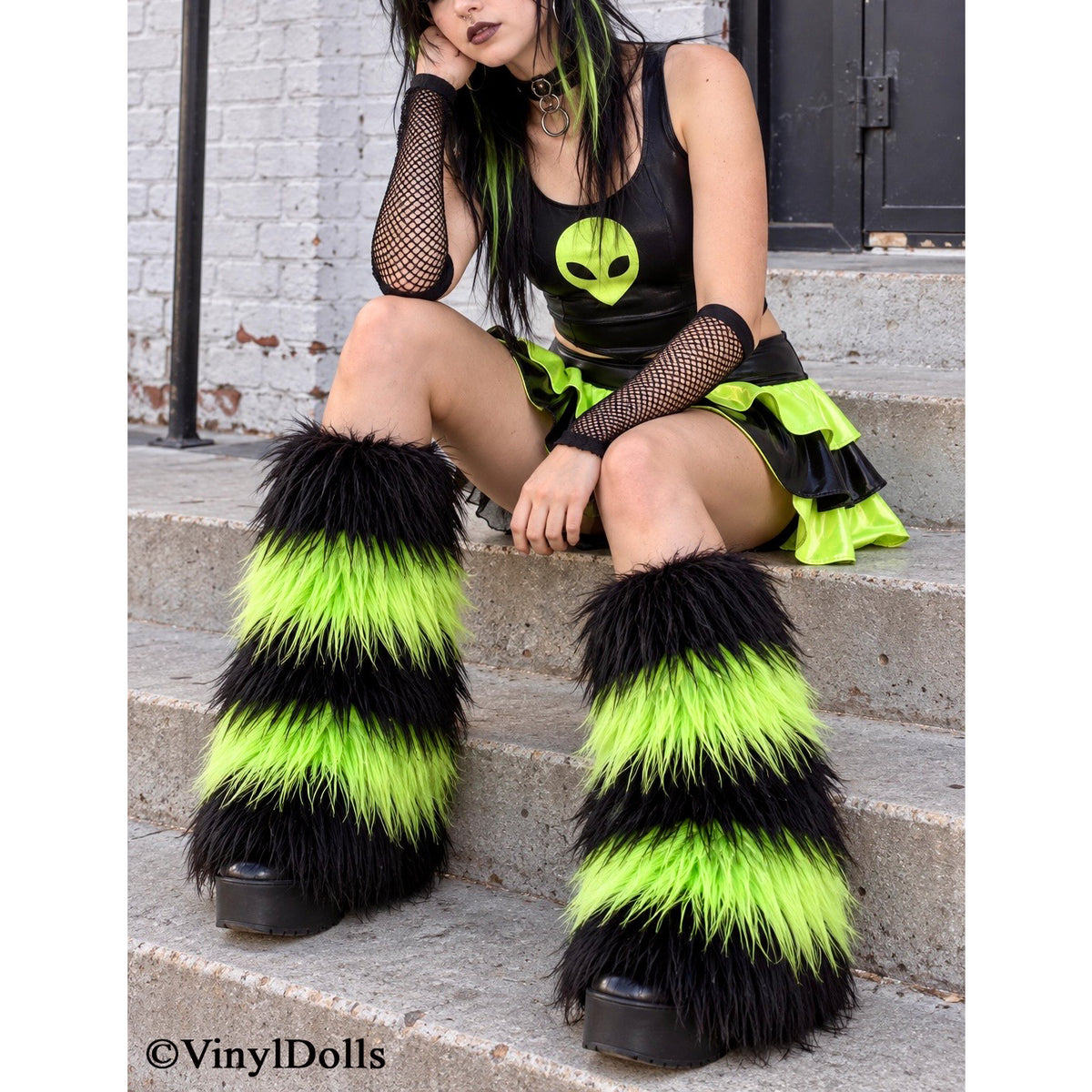 Striped Black Lime Green Fluffies