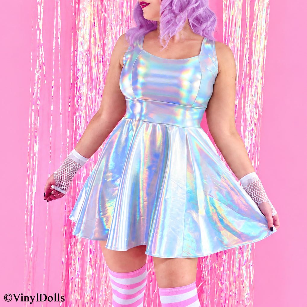 Silver Holographic Skater Dress