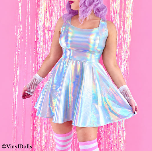 Silver Holographic Skater Dress