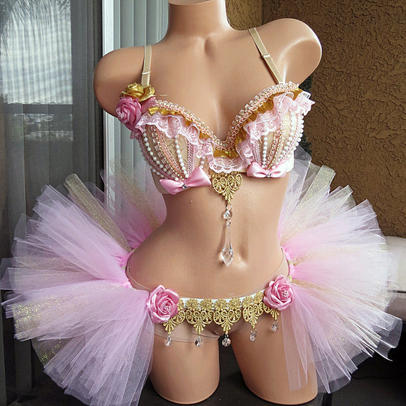 Pink Gold rave Outfit