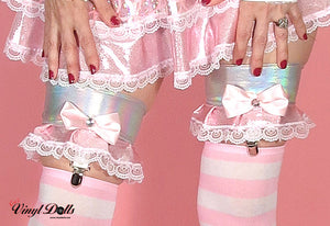 Silver Pink Leg Garters - Pair