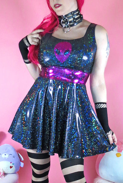 Holographic Black Fuchsia Alien Dress