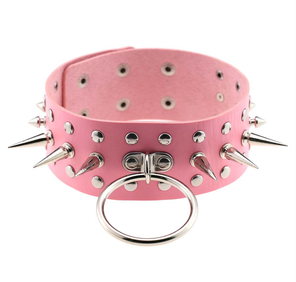 Pink Spiked O ring Choker