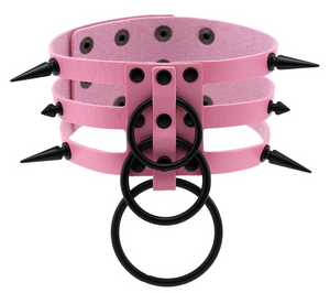 Triple Strap Pink Black O ring Choker