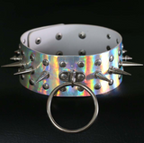 Silver Holographic Spiked O ring Choker