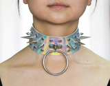 Silver Holographic Spiked O ring Choker