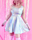 Silver Holographic Skater Dress