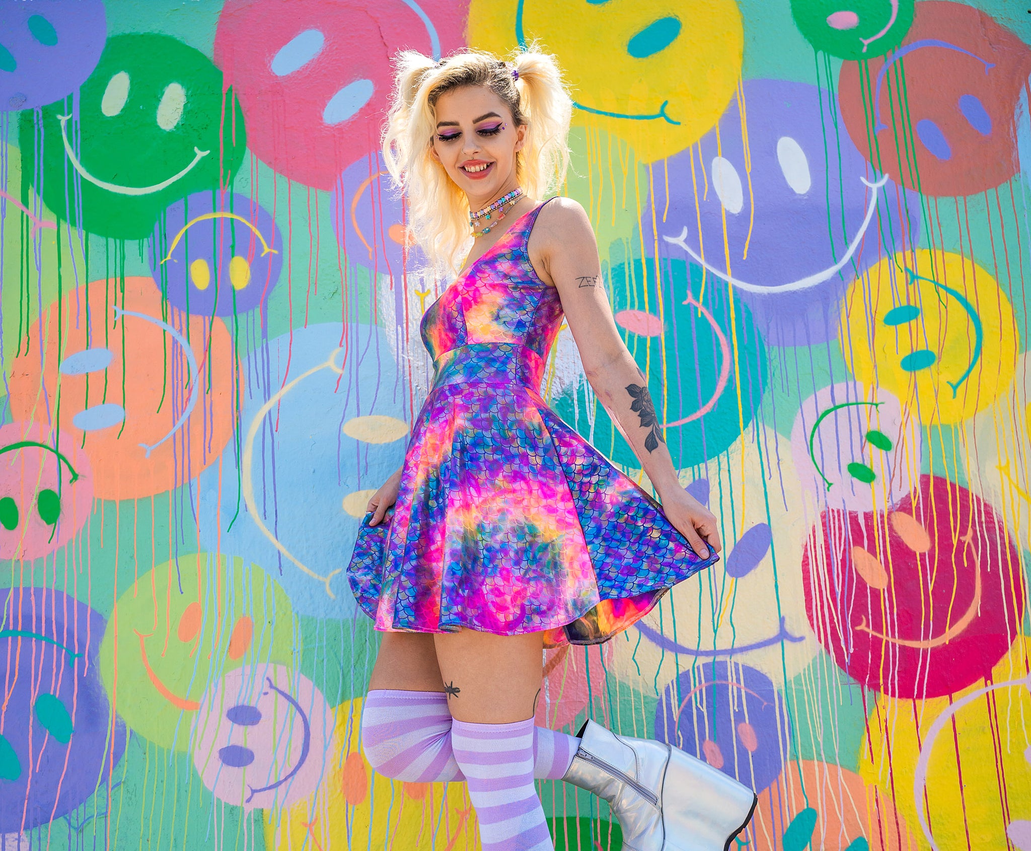rainbow skater dress Rainbow Zebra Cut Out Skater Dress